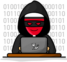 Illustration of hacker working at laptop