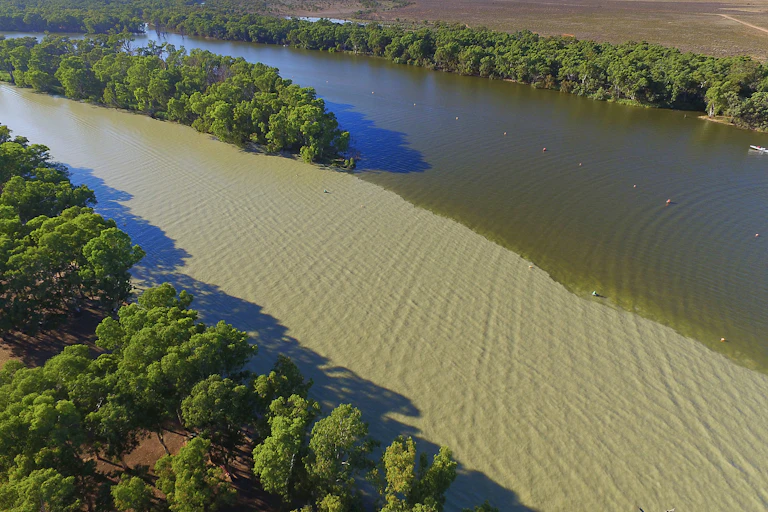 Aerial view of a river in the Murray Darling Basin.