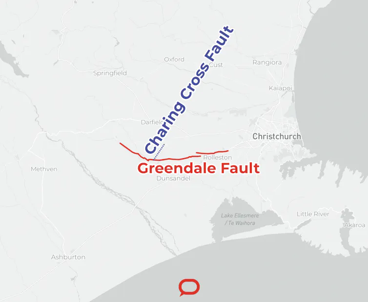 Map showing the intersection of the Greendale Fault and the Charing Cross Fault