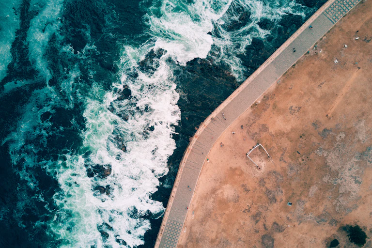 Aerial view of coastline.