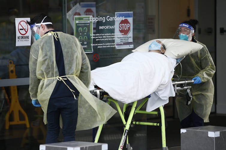 A resident is taken away in an ambulance from an aged care facility