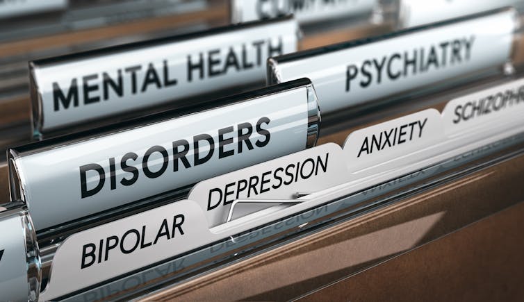 Folders labelled with mental health conditions