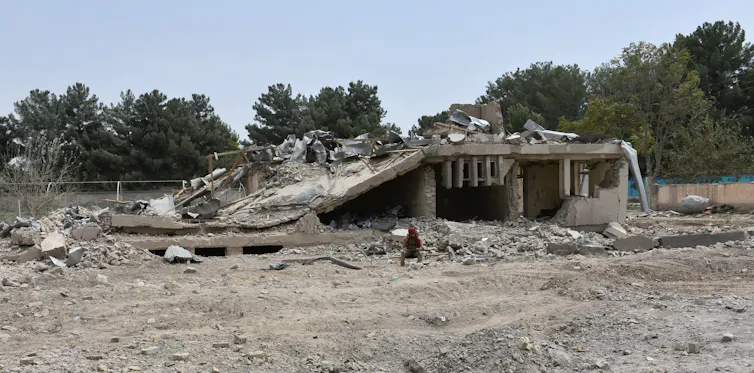 Building destroyed by suicide bomb in Afghanistan.