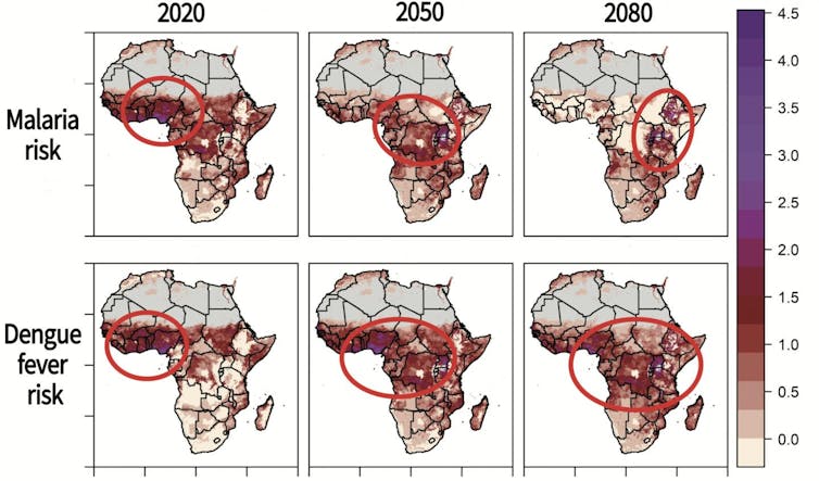 Map of Africa showing climate predictions over the next 60 years.