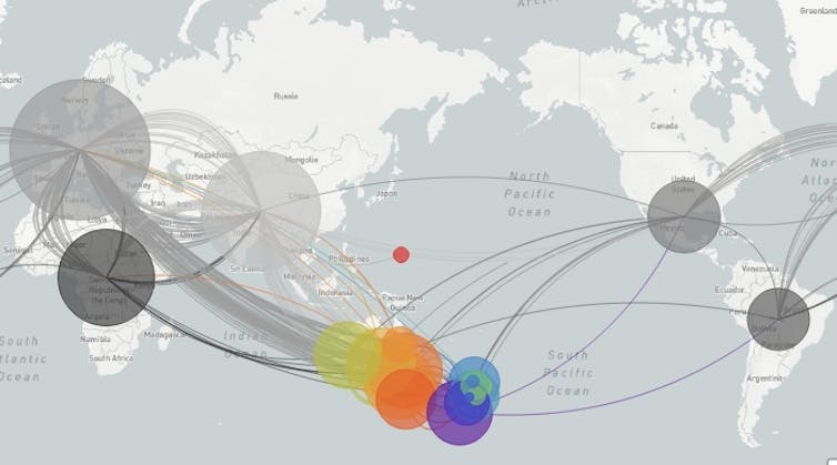 A map of how COVID-19 spread to Australia and New Zealand