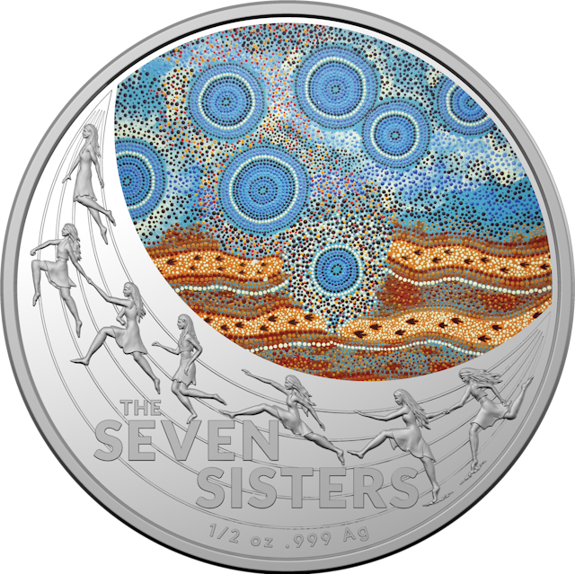Decorative coin featuring Indigenous design. 