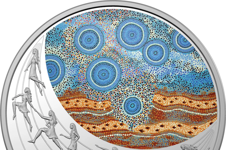 Decorative coin featuring Indigenous design.