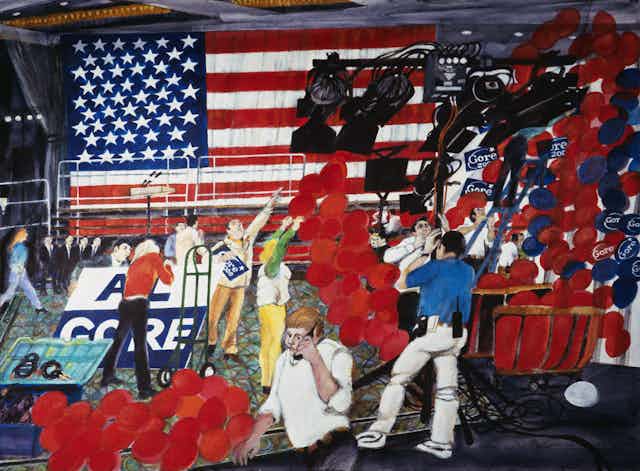 Drawing of an election night victory party