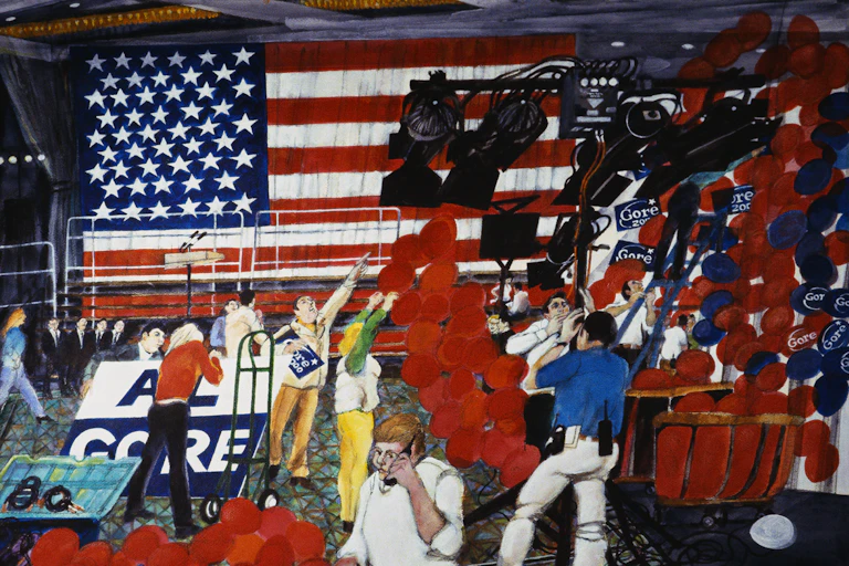 Drawing of an election night victory party