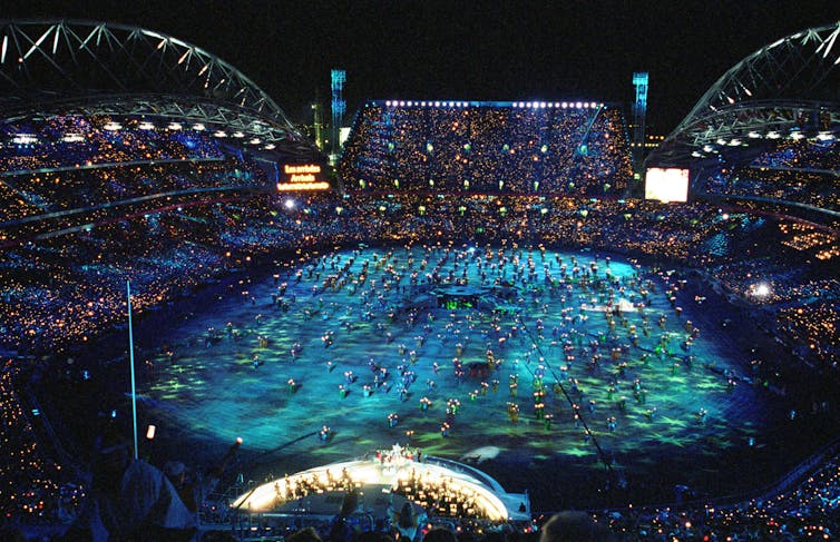 Aerial shot of Sydney Olympic opening ceremony