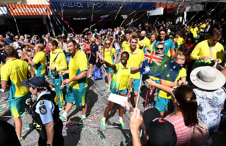 A victory parade for the Australian team after the 2018 Commonwealth Games