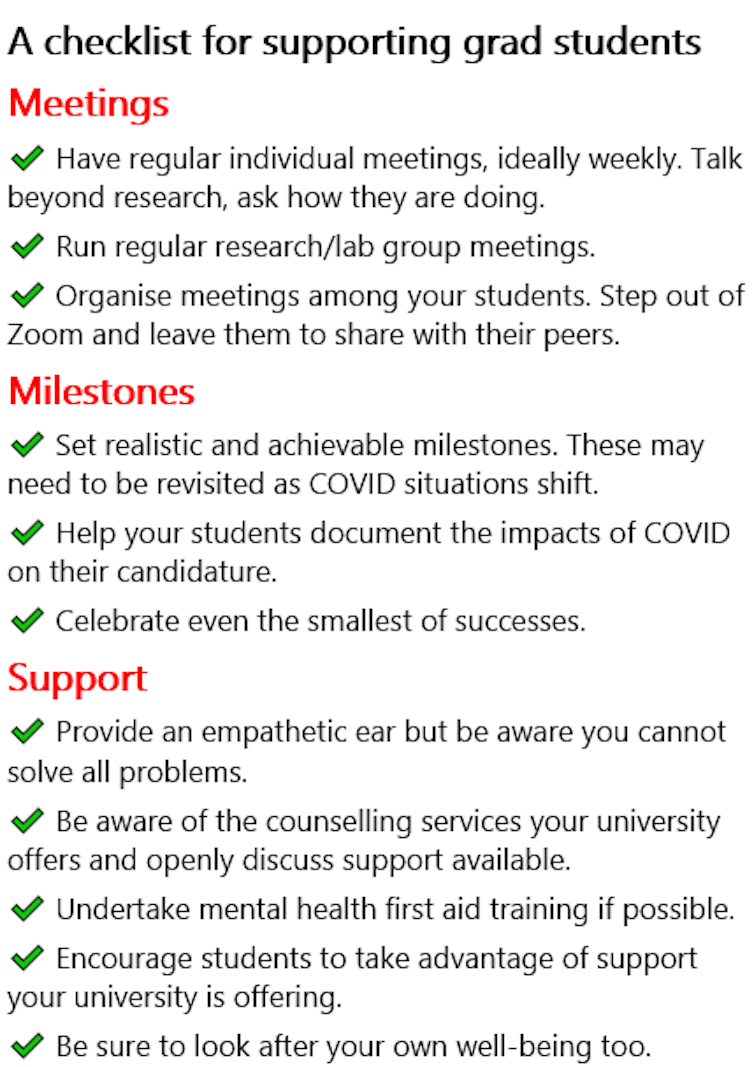 Checklist of ways to support grad students