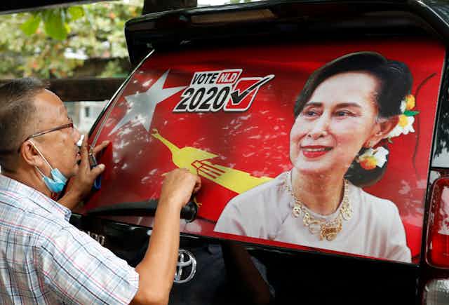Aung San Suu Kyi is shown in an election advertisement