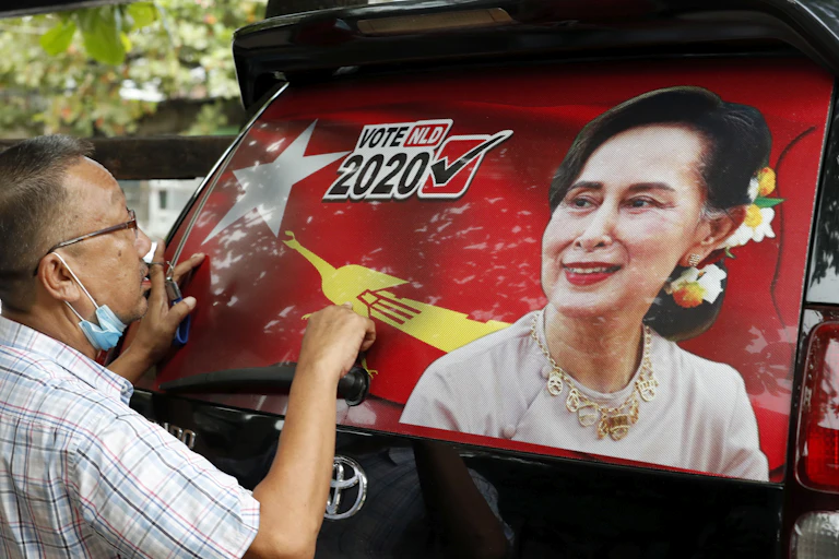 Aung San Suu Kyi is shown in an election advertisement