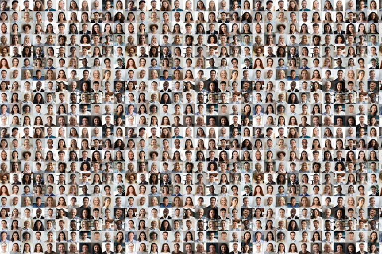 A collage made of photos of many people's faces.