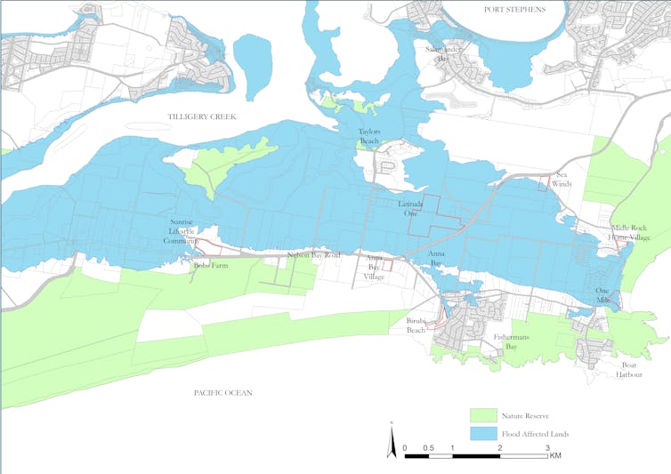 Map showing housing estates in flood affected regions.