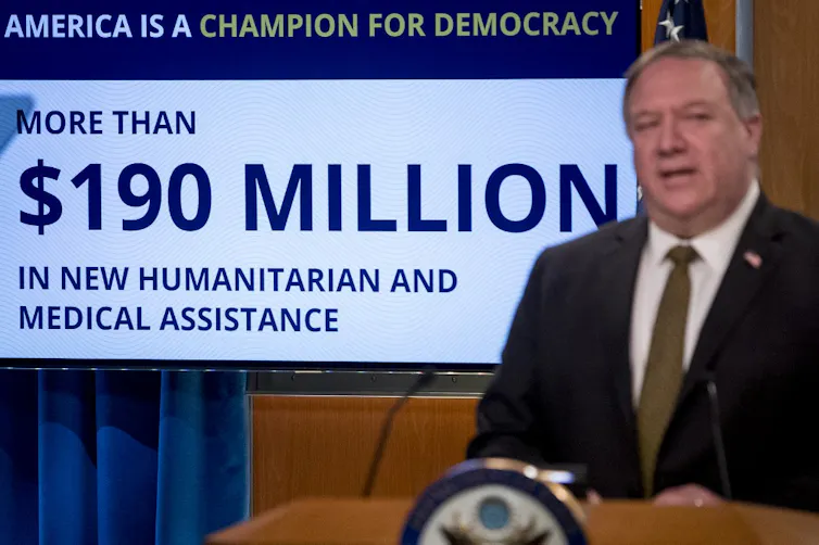 Le secrétaire d’État Mike Pompeo lors d’une conférence de presse
