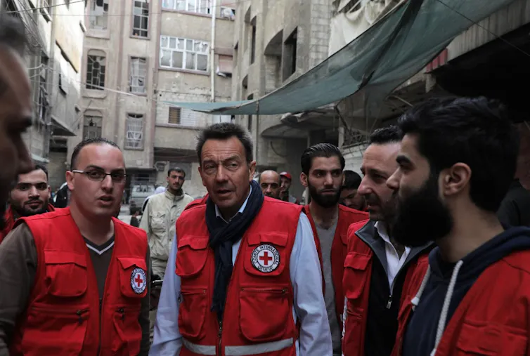 Peter Maurer le président du Comité international de la Croix-Rouge (CICR), et ses collègues en Syrie