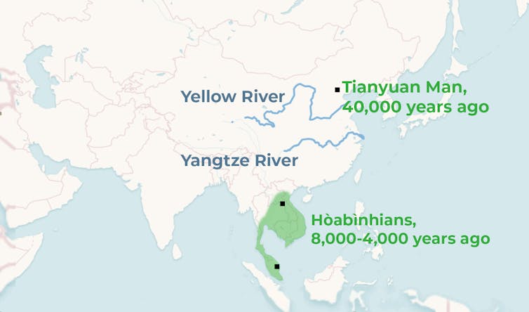 map where aDNA samples were excavated in Asia