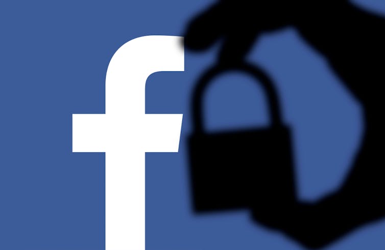 Facebook logo with a silhouette of a padlock