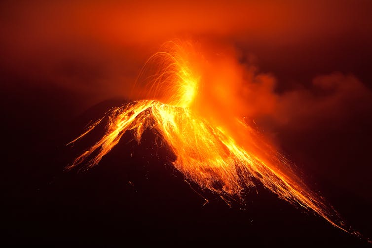 An erupting volcano.