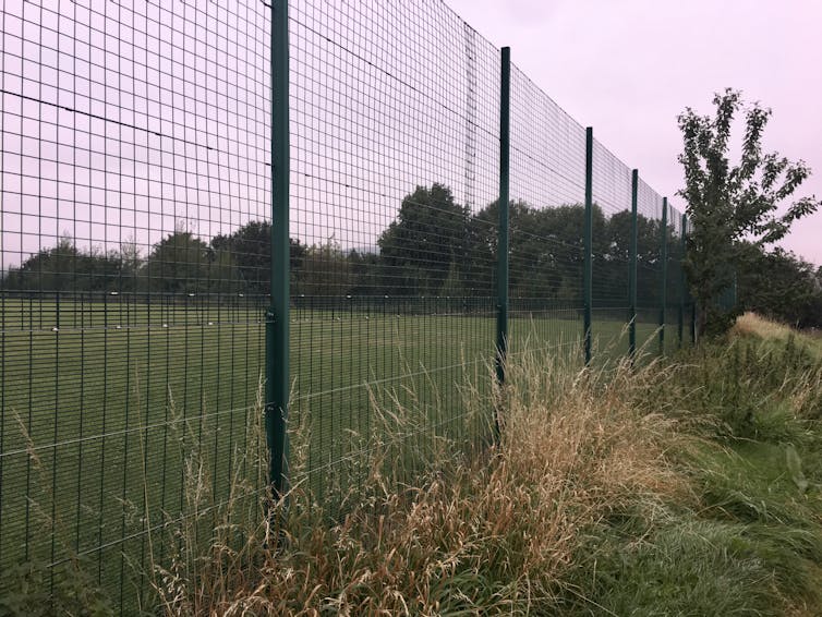 Chain link fence separating sports pitch