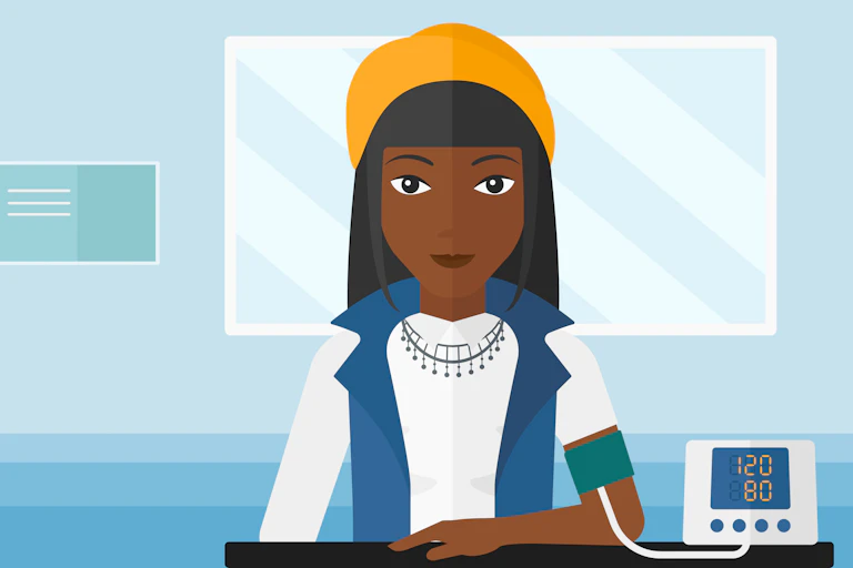 Graphic of young black woman having her blood pressure measured