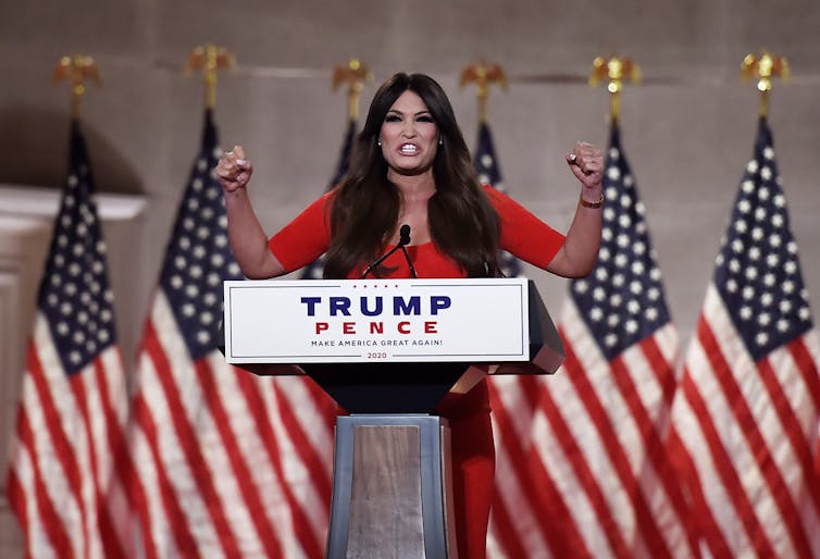 Kimberly Guilfoyle giving a speech at the GOP convention.