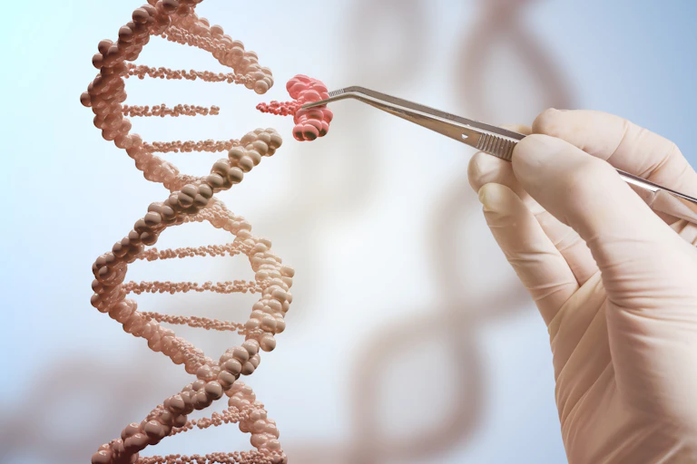 Gene editing illustration using DNA helix.