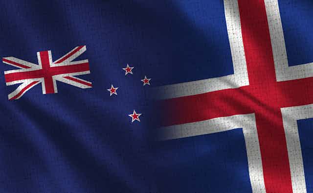 The flags of New Zealand and Iceland merged together.