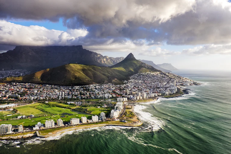 Sprawling view of Cape Town and the mountains that frame it.