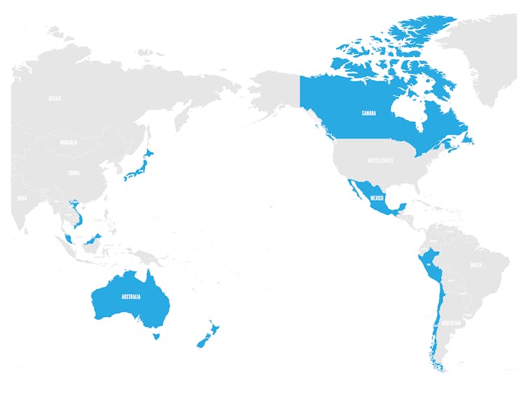 Map showing CPTPP countries