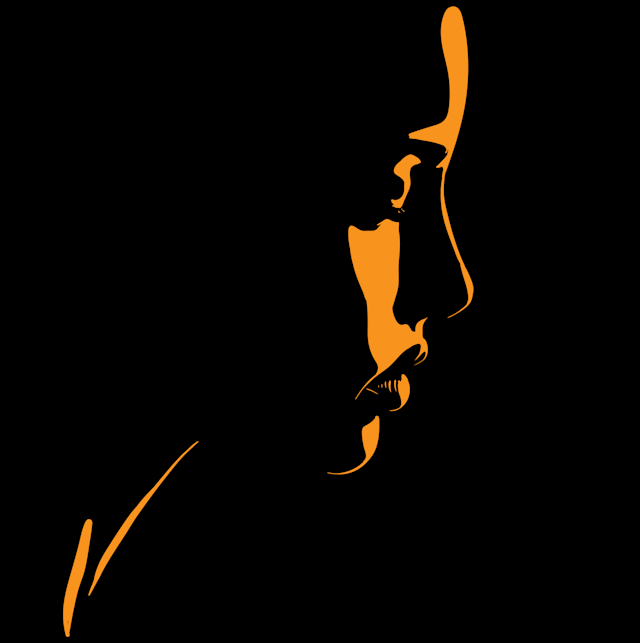 Black and amber illustration of a silhouetted woman