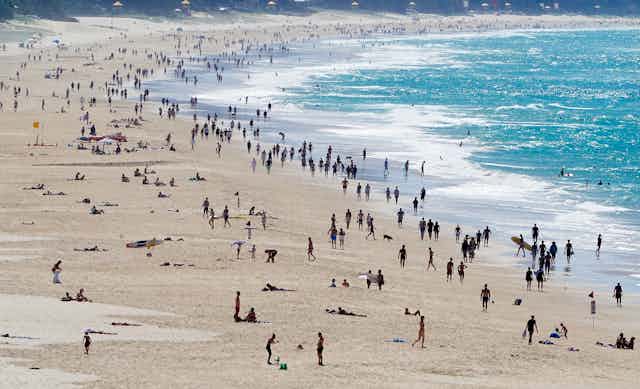 Crowds of people on a beach