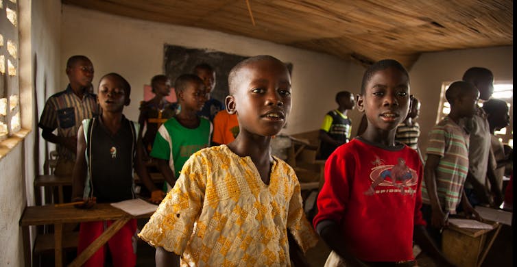 Boys in a school in Sierra Leone