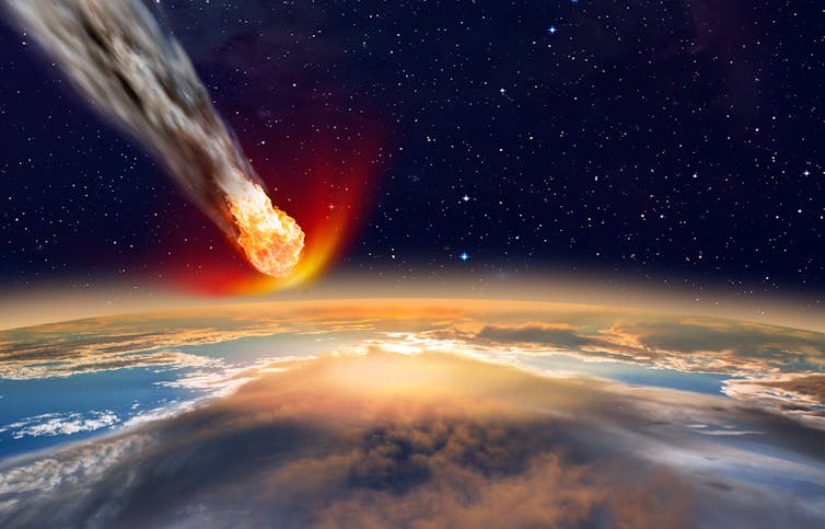 Rendered image of meteorite hitting Earth.