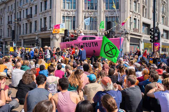 Climate change protesters at the Extinction Rebellion demonstration, at Oxford Circus, London
