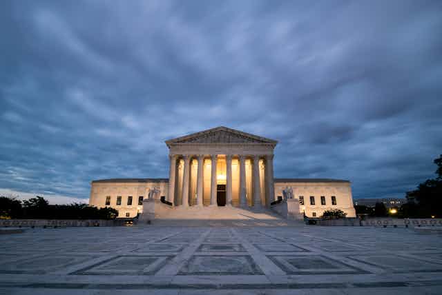 The U.S. Supreme Court at dusk.