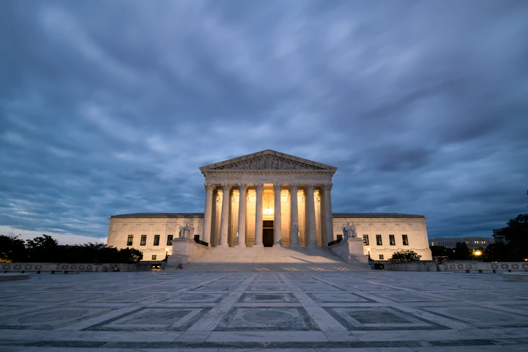 The U.S. Supreme Court at dusk.
