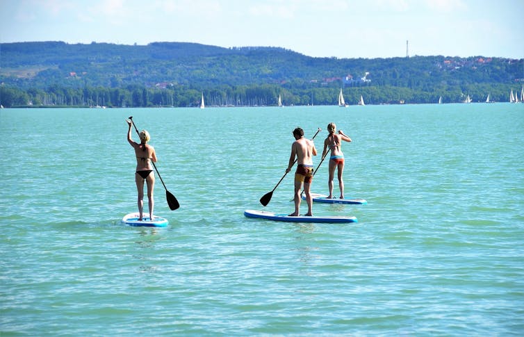 Personnes qui font du paddle.