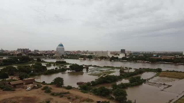 Swelling Blue Nile floods a farmland as rising water levels threaten Khartoum. 