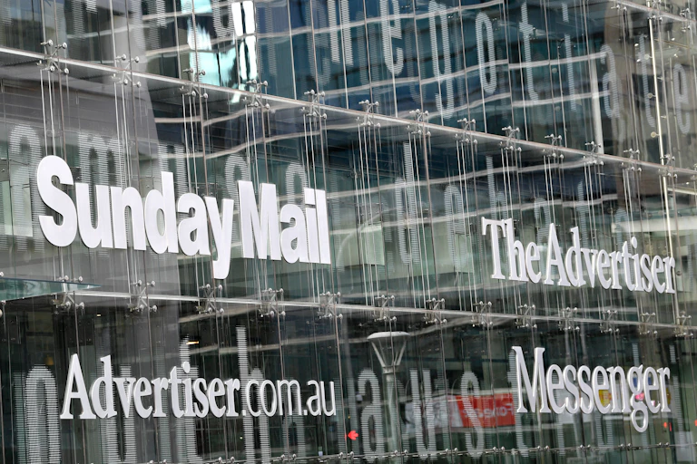 Signage at News Corp's offices in Adelaide.