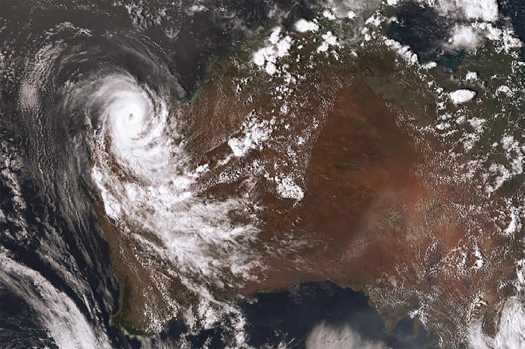 A satellite image of Cyclone Damien in WA.