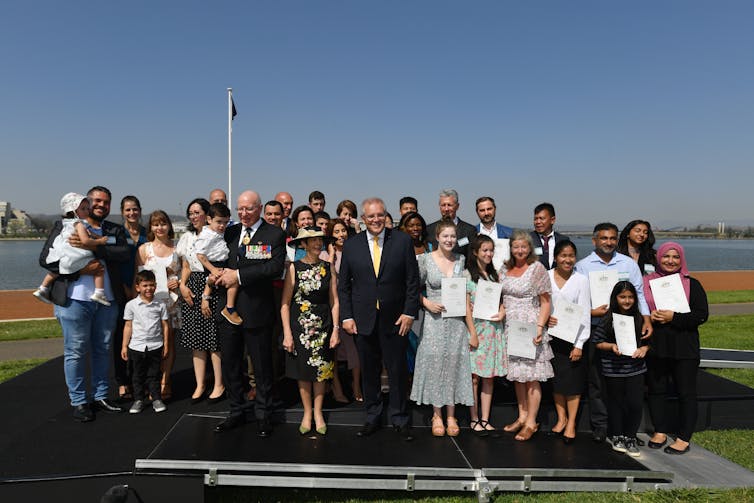 Prime Minister Scott Morrison at a citizenship ceremony in Canberra.