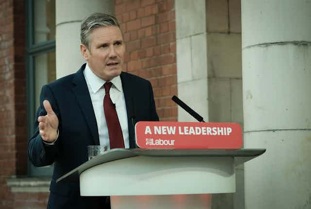 Keir Starmer delivers a speech.