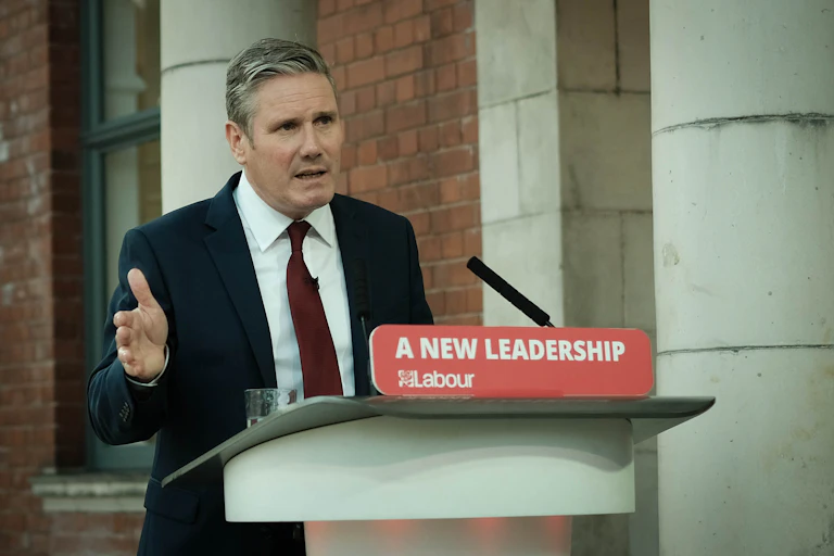 Keir Starmer delivers a speech.