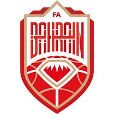 Red and gold logo for Bahrain women's national football team.