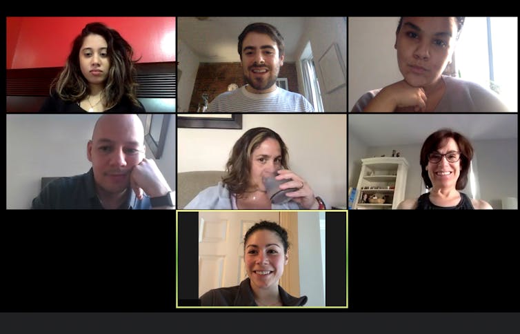 Shot of a screen of teammates doing a video call.