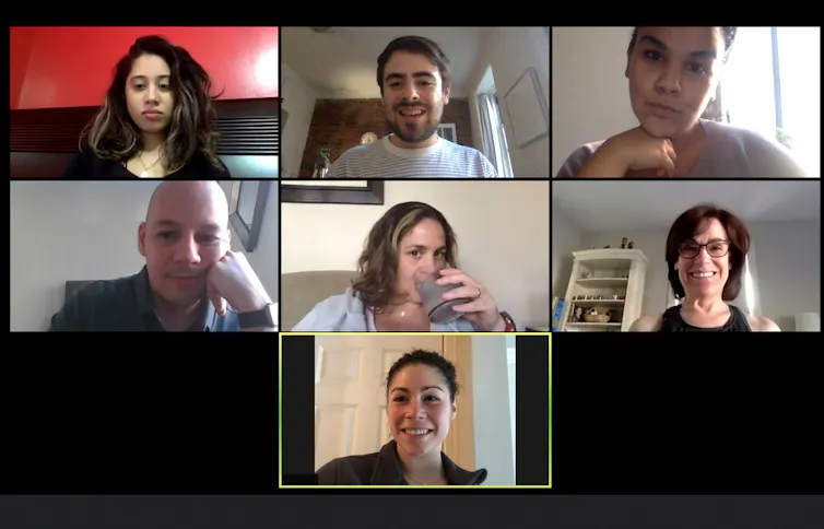 Shot of a screen of teammates doing a video call.