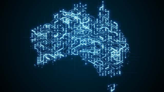 Illustration of data connections across a map of Australia
